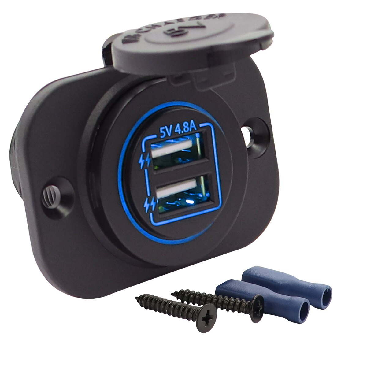 12V-24V Waterproof Car Doul USB Charger Socket 5V 4.8A LED Digital Display For Marine RV Boat Motorcycle Truck power adapter: Blue
