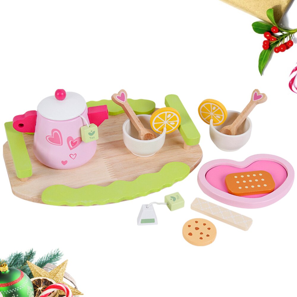 1 impostato Giocattolo Gioco di Ruolo Di Tè di Legno Utensili Da Cucina Piatto di Servizio Gioco di Ruolo Puntelli Giocattolo Educativo per il bambino