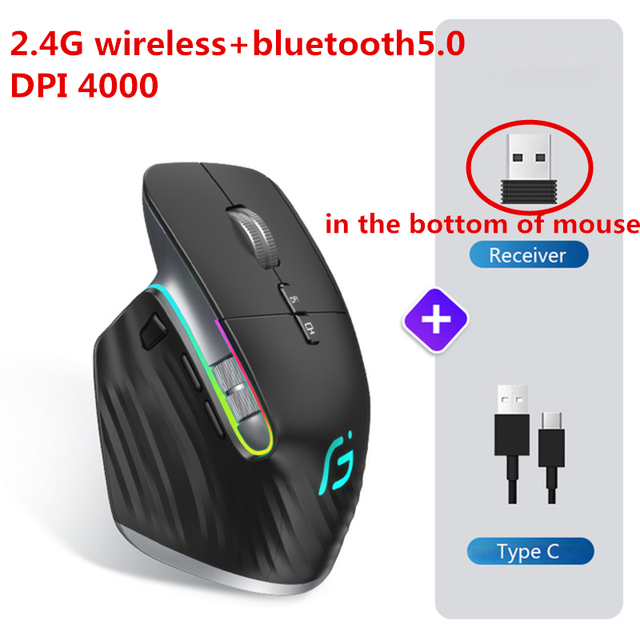 LexonElec Mouse wireless X8 ricaricabile da 2,4 GHz, silenzioso, 7