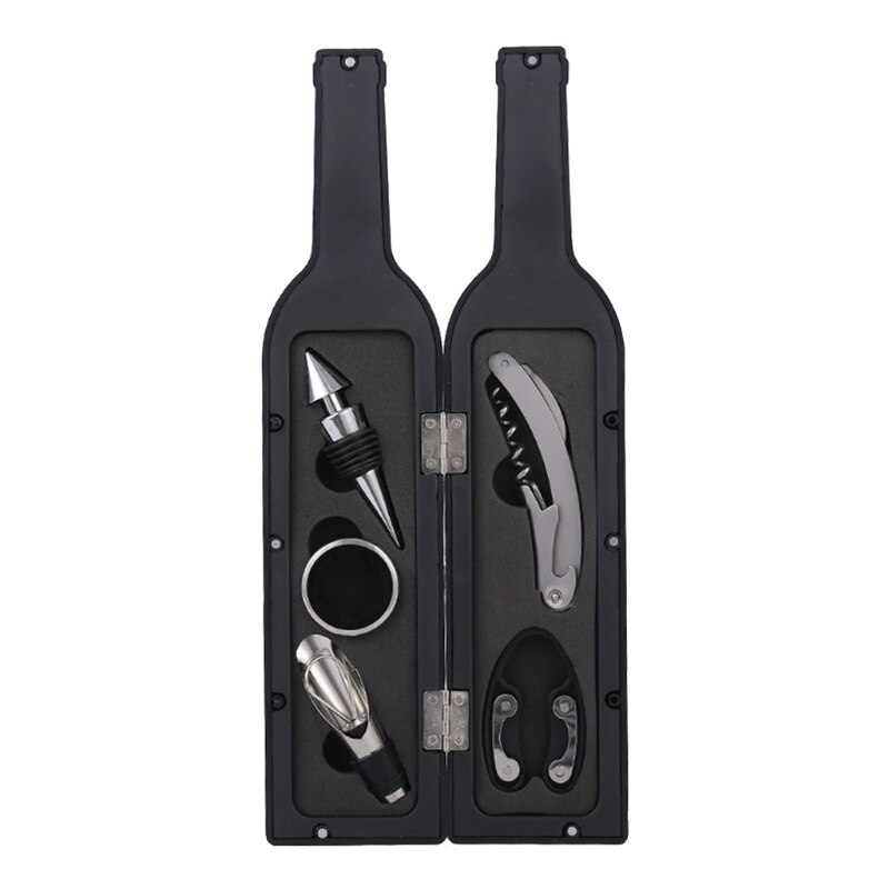 Wine Bottle Opener Stopper Set with Bottle/Cup Shape Storage Case Stainless Steel Pour Spout Drip Ring Practical Gadget: 5
