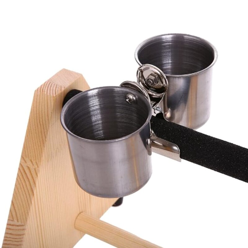 Parrot Play Wood Stand Bird Grinding Perch Table Platform Birdcage Feeder Stands with Stainless Steel Feeder Dish Cup