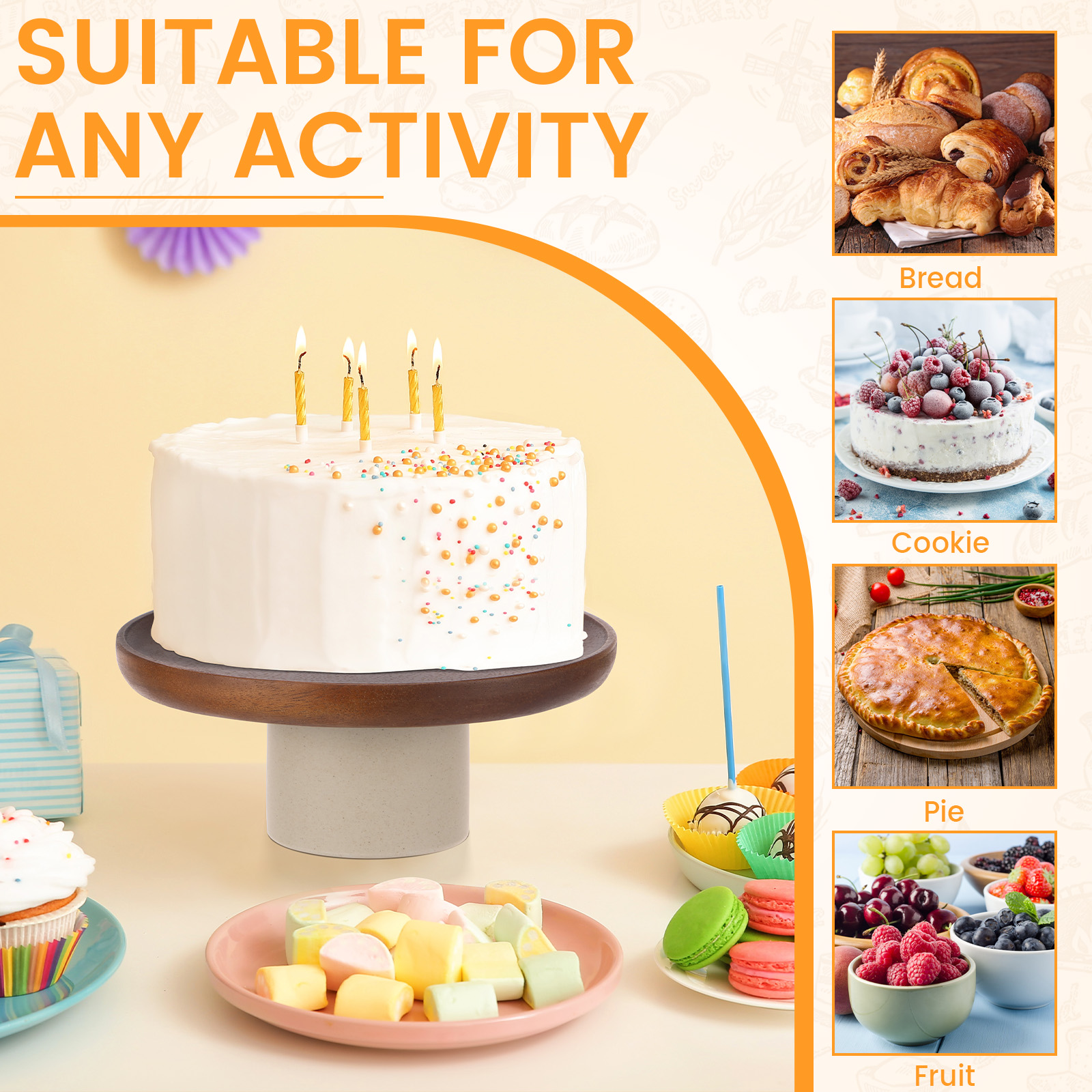 Drewniany stojak na tort w stylu klasyczny, 21,5 cm, na wysokich nóżkach, robić domu, na przyjęcie urodzinowe, dekoracja na ladę kuchenną.