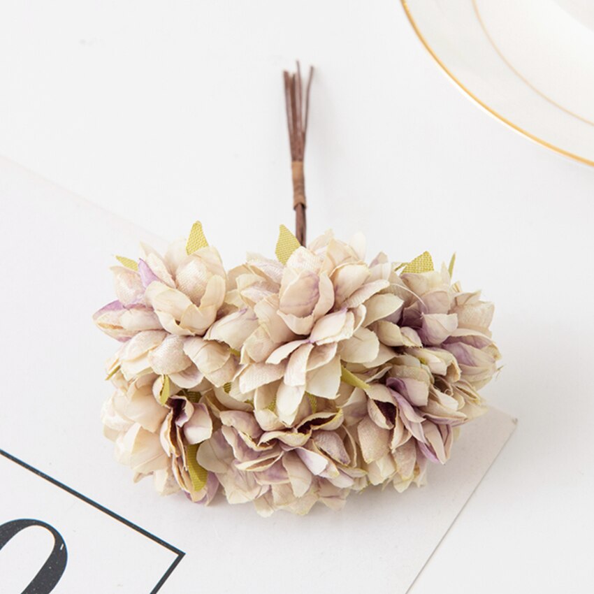 6 Stuks Kunstbloemen Zijde Anjer Mini Boeket Bruiloft Krans Scrapbooking Diy Craft Box Voor Thuis Kerst Decoratie: Donker Kaki