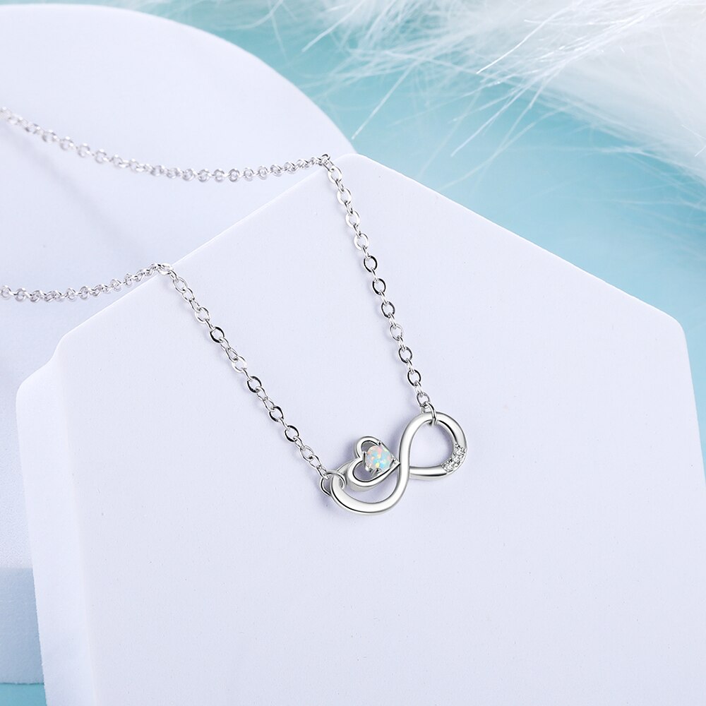 Infinity Love Heart-collares de ópalo de Plata de Ley 925, pulseras de cadena ajustables para mujer, conjuntos de joyería nupcial para boda