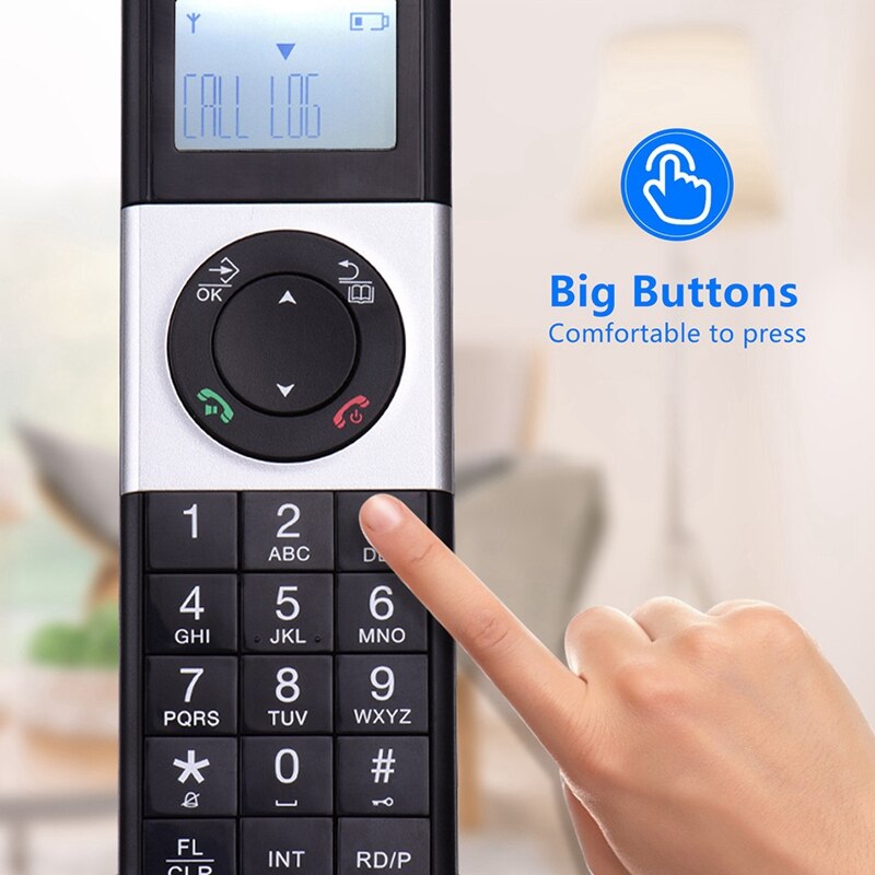 Téléphone numérique sans fil avec écran LCD, identification de l&#39;appelant, conférence téléphonique mains libres pour le bureau et la maison, prise ue