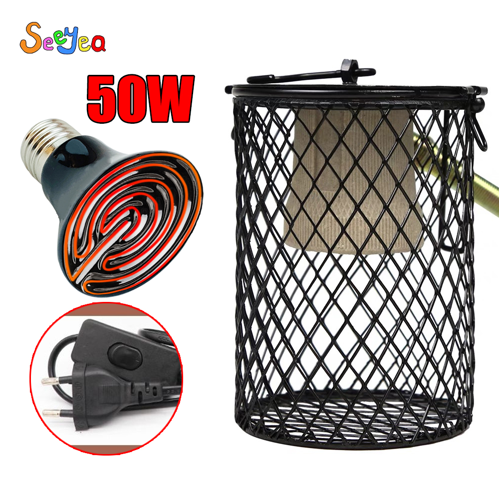 animale domestico mantenere caldo lampada riscaldante luce a infrarossi in ceramica con gabbia di sicurezza emettitore lampada di calore tartaruga serpente lucertola riscaldatore forniture per animali domestici: 50W Lamp-00283-3