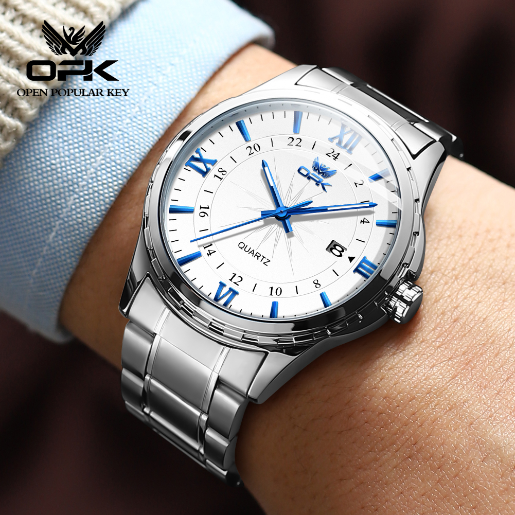 OPK stalen riem dubbele kalender heren quartz horloge 6003