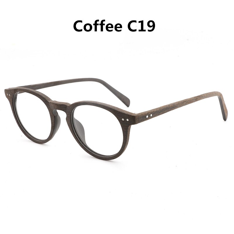 HDCRAFTE-Montura de gafas de madera para hombre y mujer, lentes ópticas miopes de lectura, redondas y lisas: Coffee C19