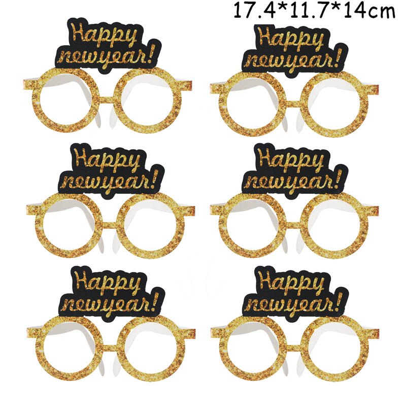 Happy Year Photo Booth Frame Props Gold Black Paper Glasses Photobooth Props Year Eve Party Supplies Kids Favors: 6pcs Glasses