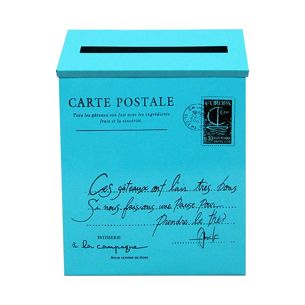1pc Post Box Wall-mounted Decorative Retro Metal Mailbox Letter Box for Incoming Mail: Sky blue