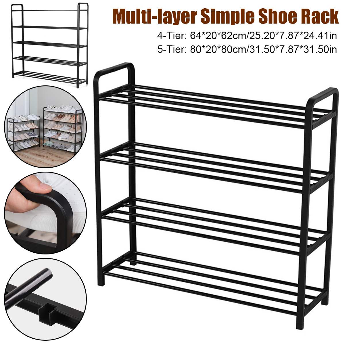4/5 Tiers Schoenenrek Stalen Pijp Afneembare Stofdicht Schoenenrek Organizer Schoenen Ruimtebesparend Stand Kast Plank