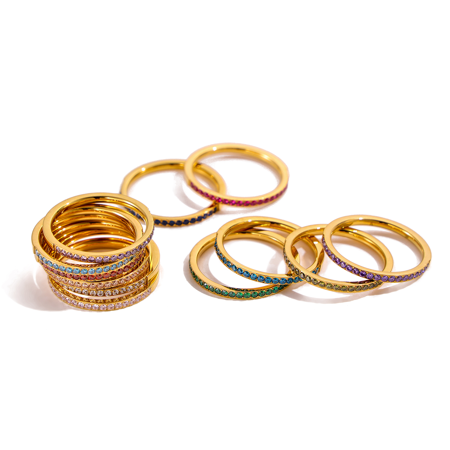 Carlidana mini zirkonia 12 geboortesteenringen voor dames, roestvrij staal, goudkleurige vingerring, verlovings- of trouwsieraad