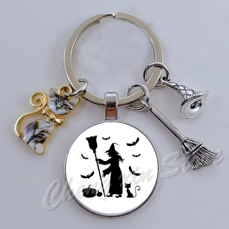 Llavero con estampado de bruja gótica, cabujón de cristal, cartera para de halloween, el mejor: Castaño