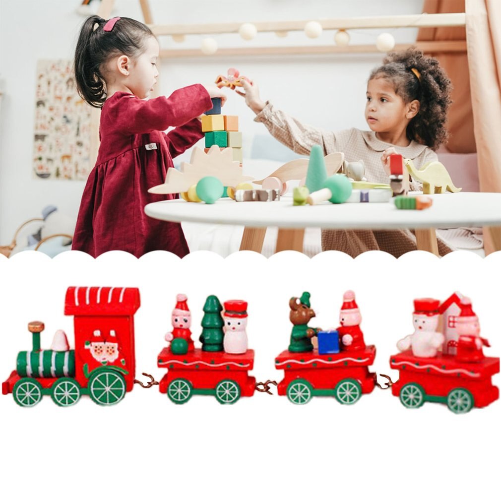 Christmas Wooden Train Toys Lovely Decoration Christmas Ornaments Wooden Train Children's
