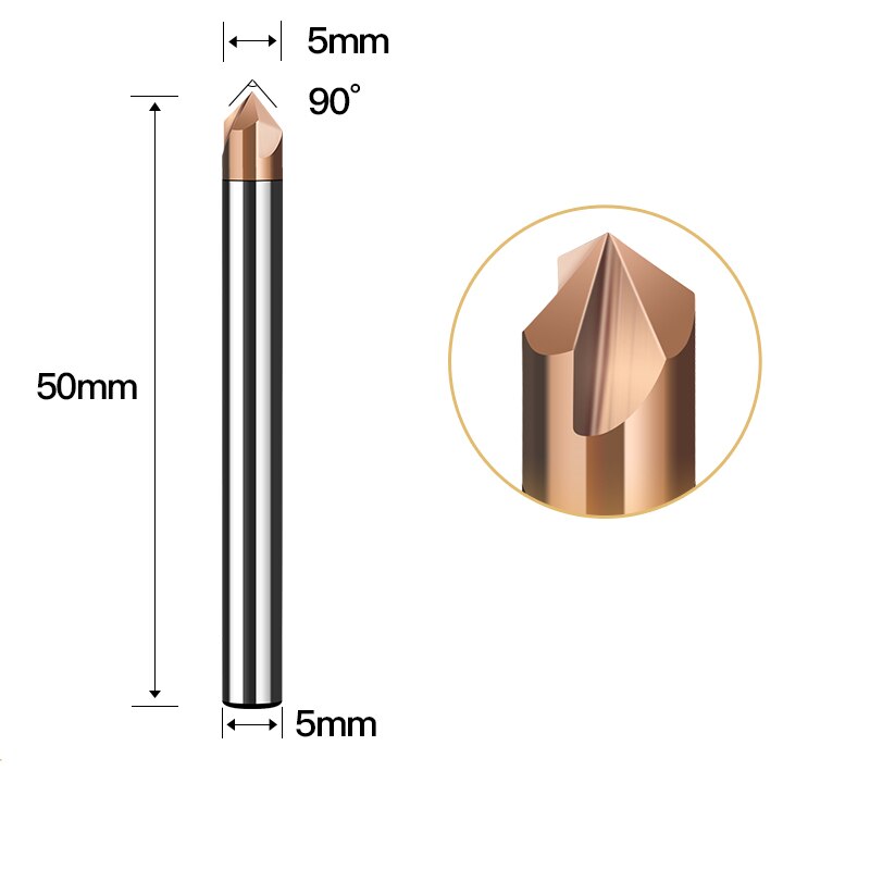 -1PCS,CNC solid carbide tungsten carbide steel Chamfer milling cutter,30&amp;45&amp;60 degree 3 flutes end mill: S-5.0mmxD5x50-90deg