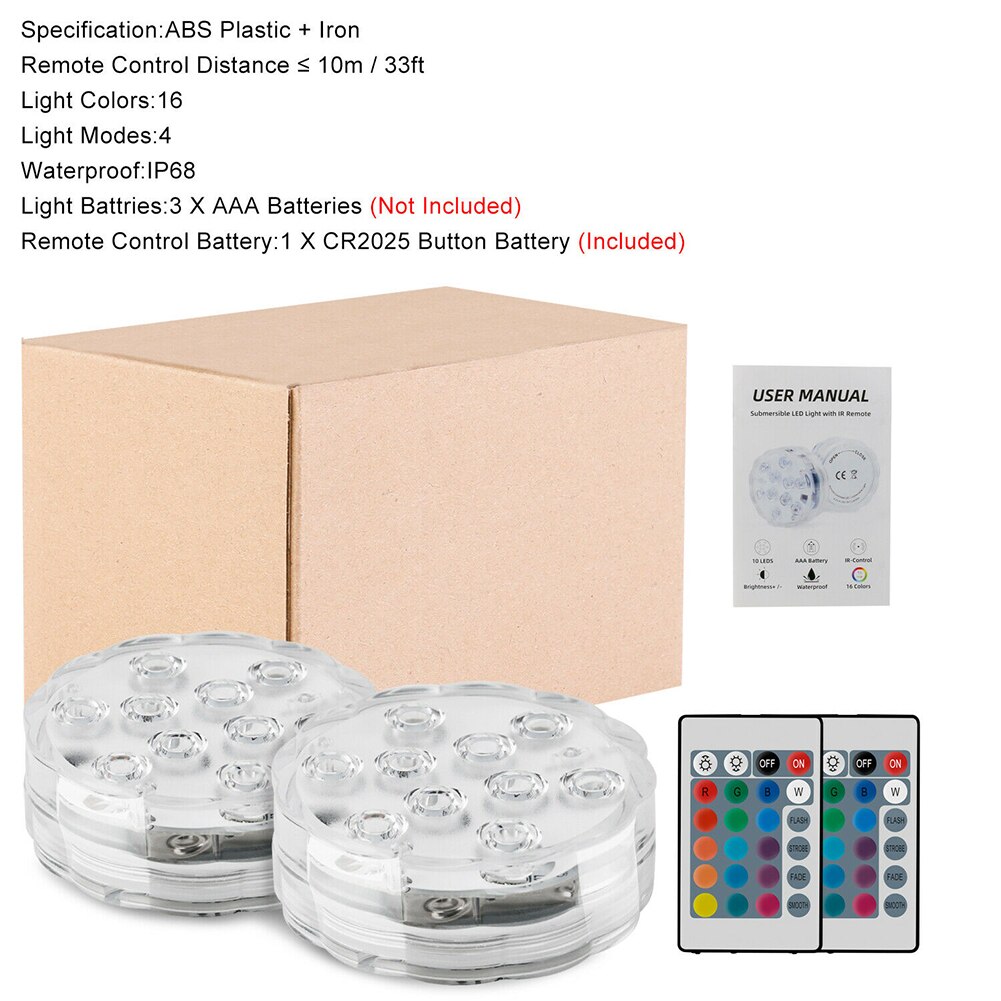 Remote Controlled RGB Submersible LED Lights Battery LED Bulb Underwater Night Lamps Decorative Lights Garden Wedding Decoration: 2pcs