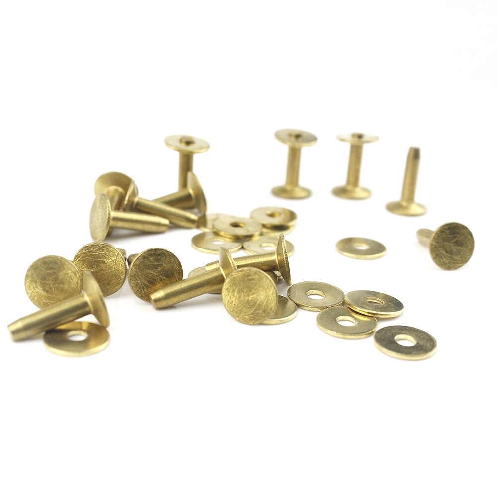 20pcs Solid Brass Rivets &amp; Burrs Leather Craft Belt Luggage Rivets Studs Permanent Tack Fasteners 6 Sizes