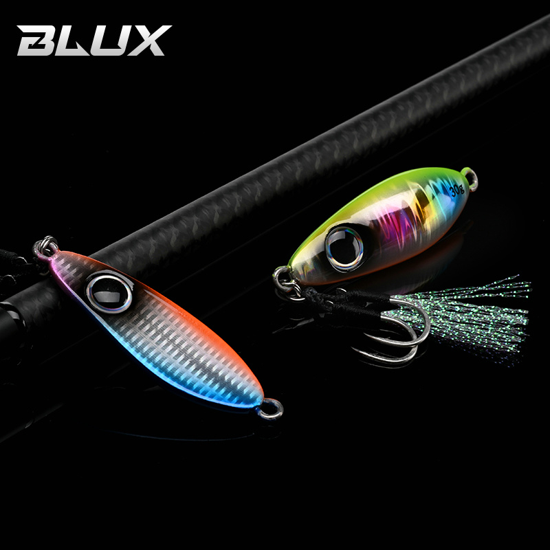 BLUX-cuchara tipo anzuelo de Metal, señuelo de pesca con cuchara, 30G, cebo Artificial, Shore, Jigging lento duro, fundición larga, lubina, atún, aparejos de agua salada