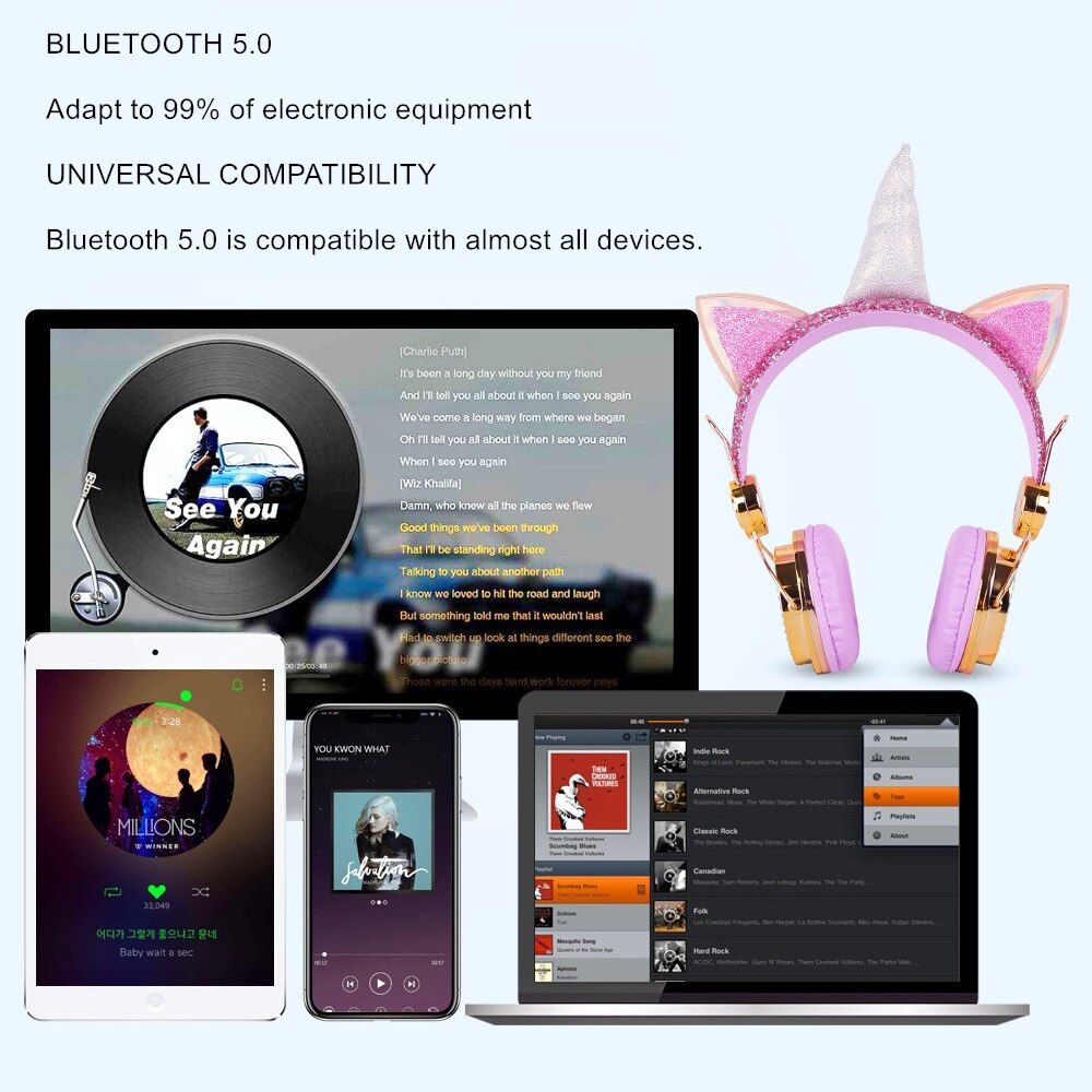 Unicorn Bluetooth 5.0 zestawy słuchawkowe z mikrofonem śliczne słuchawki dziewczyny dzieci słuchawki na laptopa telefony komórkowe PC MP3 Tablet urządzenia Audio