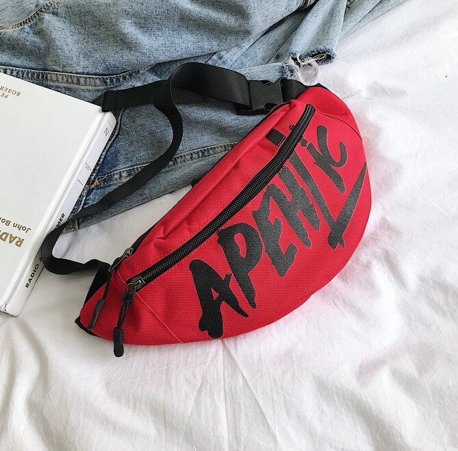 Riñoneras de , bolso de viaje con estampado de letras, bolso, bolsa para el pecho, paquete de balas, estilo callejero para mujeres y hombres: Rojo