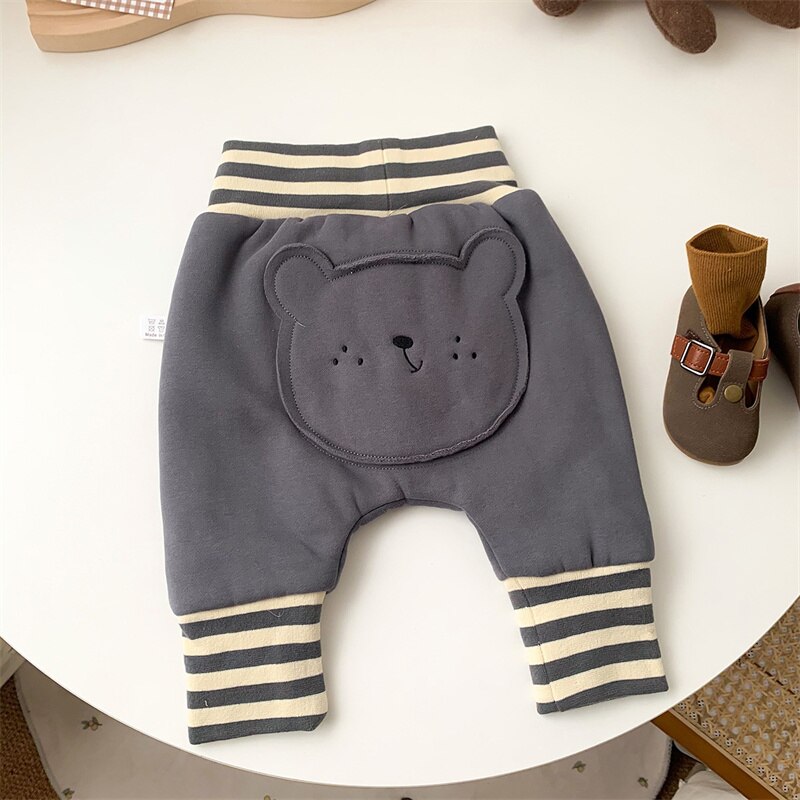 Pantalon en PP épais pour bébé, vêtement d&#39;hiver ample, taille élastique, sarouel de dessin animé, bas en laine pour tout-petit garçon: GRAY / (80) 6-12 Months
