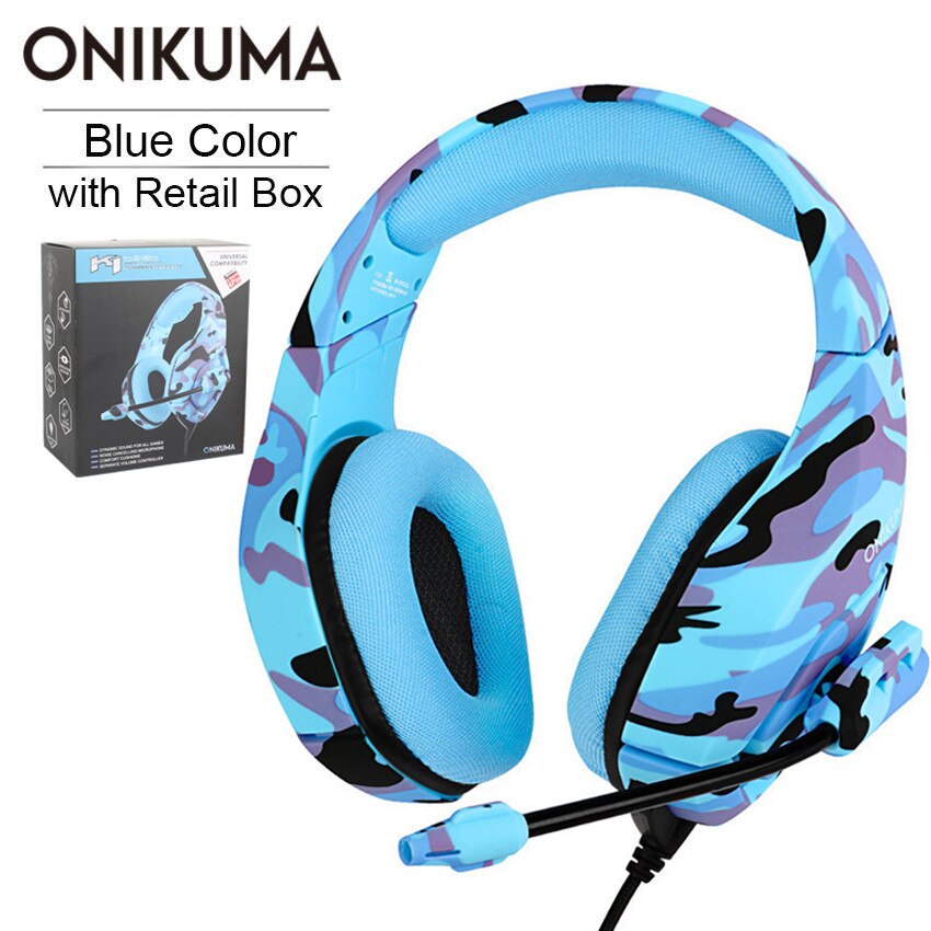 ONIKUMA K1 casque Gaming Headset PC Gamer Stereo Koptelefoon Hoofdtelefoon met Microfoon voor PS4 Xbox One Gamepad Laptop Tablet: Blue with Retail Box