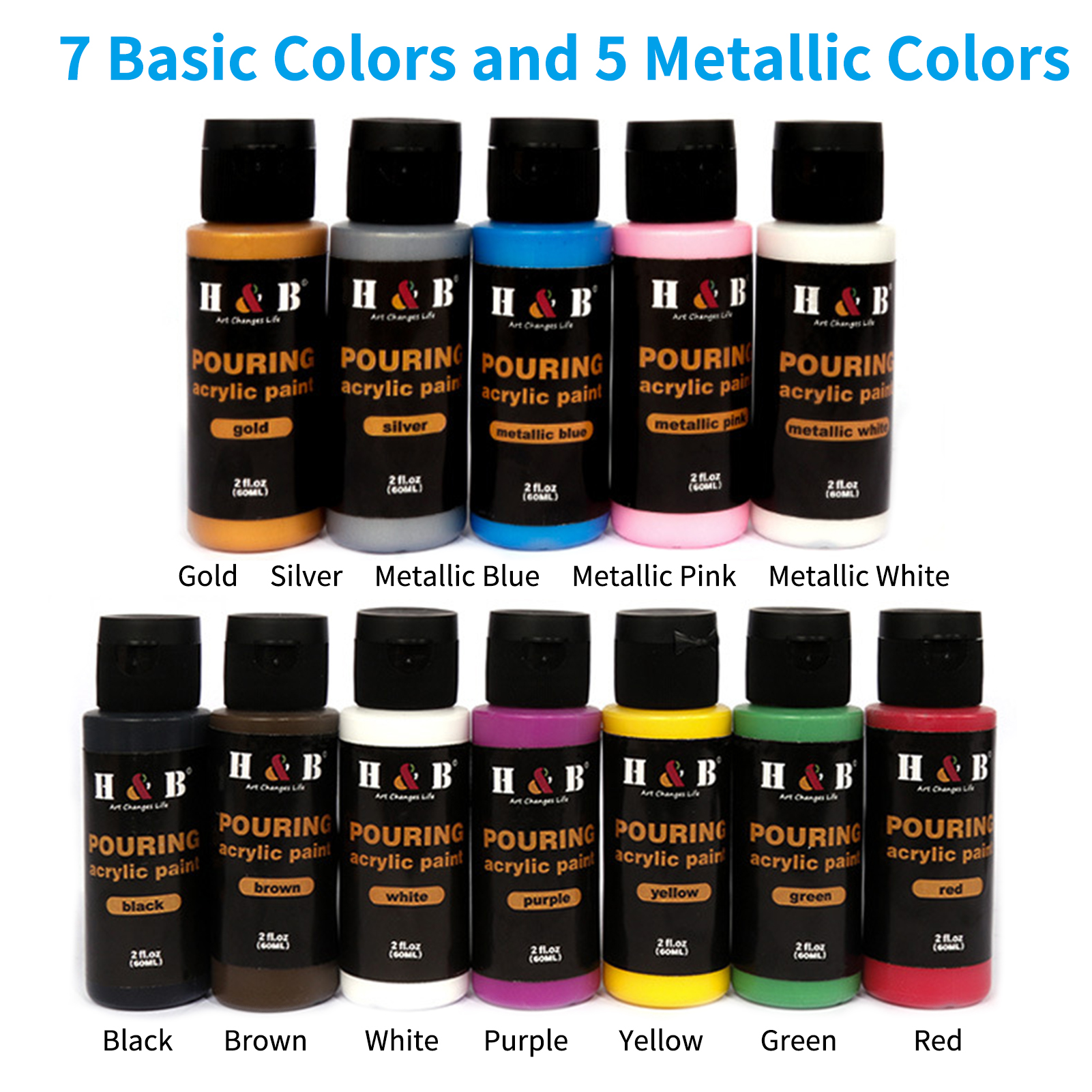 12 Colors Pouring Acrylic Paint Set 60ml/2 fl.oz Each Bottle Non Toxic Art Paints Supplies for Children Students Artist Painter