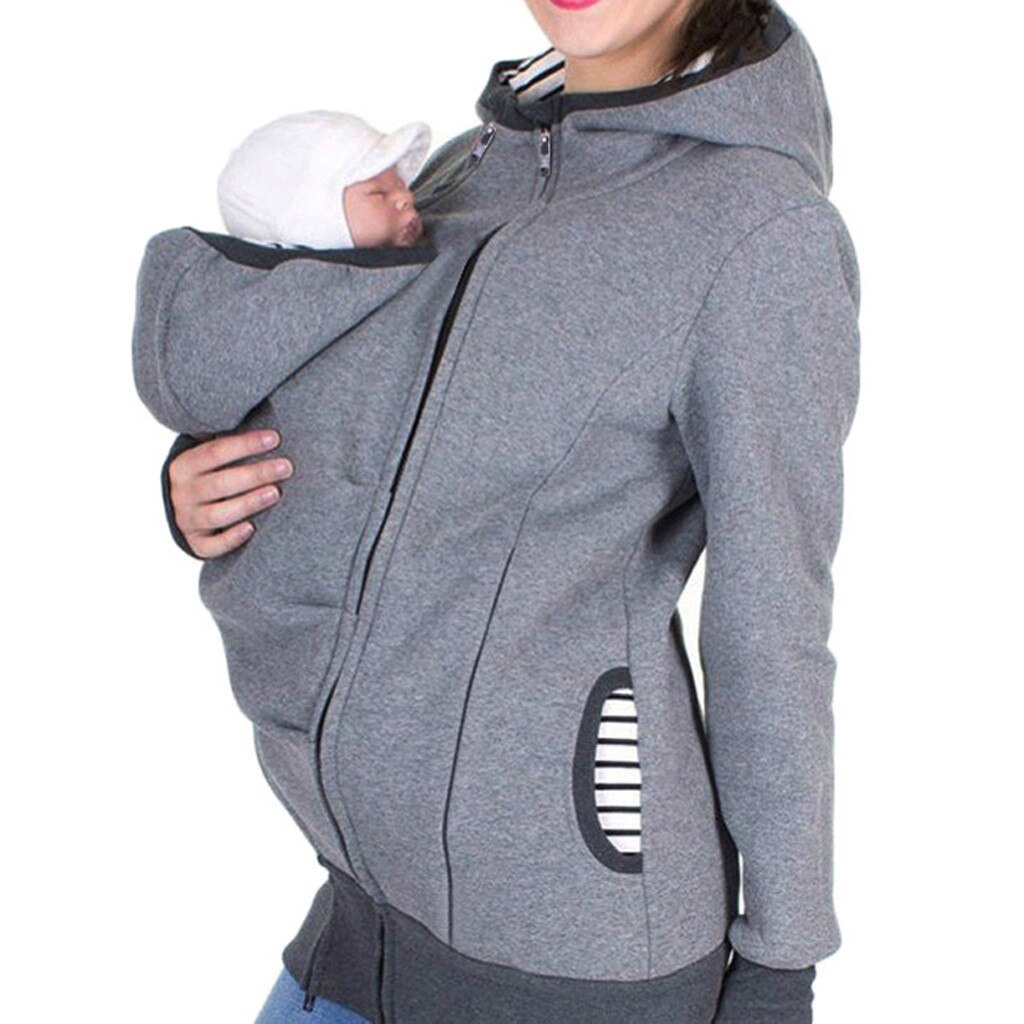 Vrouwen Moederschap Uitloper Baby Pouch Carrier Verpleging Hoodie Kangoeroe Rits Voor Zwangerschap Jas Vrouwen Borstvoeding Hooded Tops: Grey / L