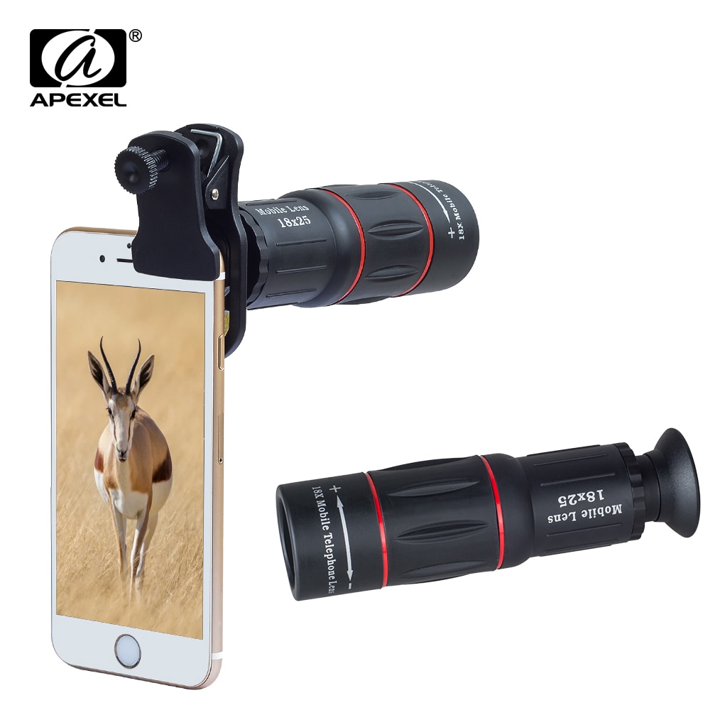 APEXEL Universele Mobiele Telefoon Lens 18X HD Monoculaire Telescoop phone Camera Lens voor iphone 7 8 reizen concerten sport event