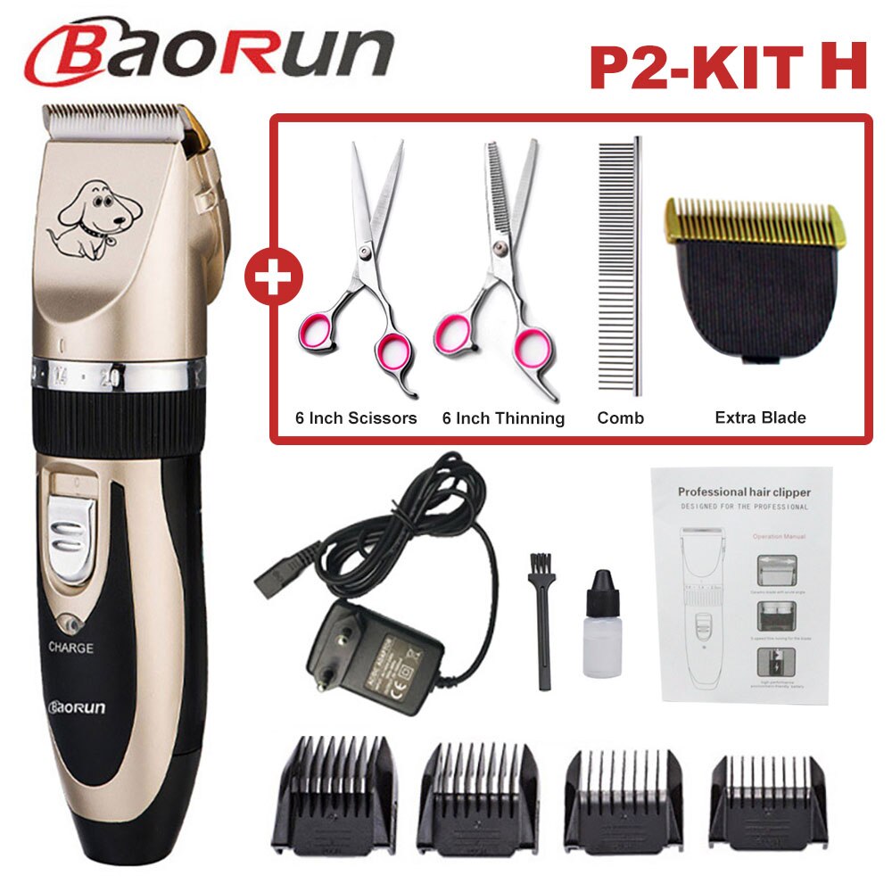 Baorun Pet Dog Hair Trimmer Animal Grooming Clippers Cat Cutter Machine Shaver Electric Scissor Clipper 110-240V AC: P2-KIT H