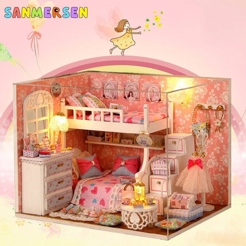 DIY casa de muñecas en miniatura de madera Casa de Ángel modelo de juguete Villa modelo hecho a mano casa de muñecas juguetes educativos para padres e hijos