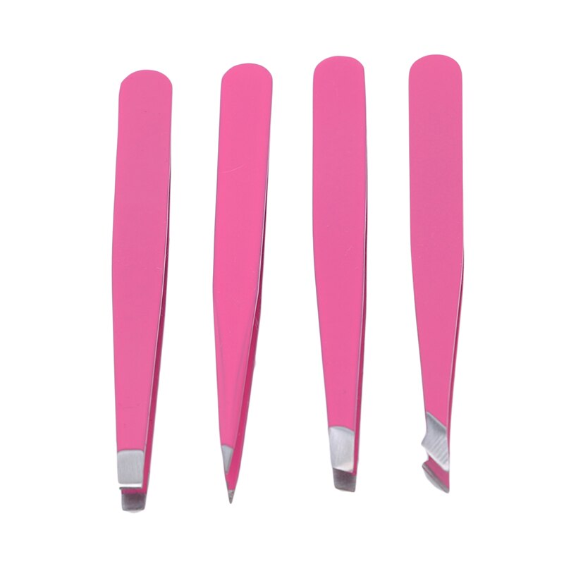 4 Sets Of Eyebrow Tweezers Stainless Steel Pointed / Tilted Pointed / Flat Hair Removal Makeup Kit