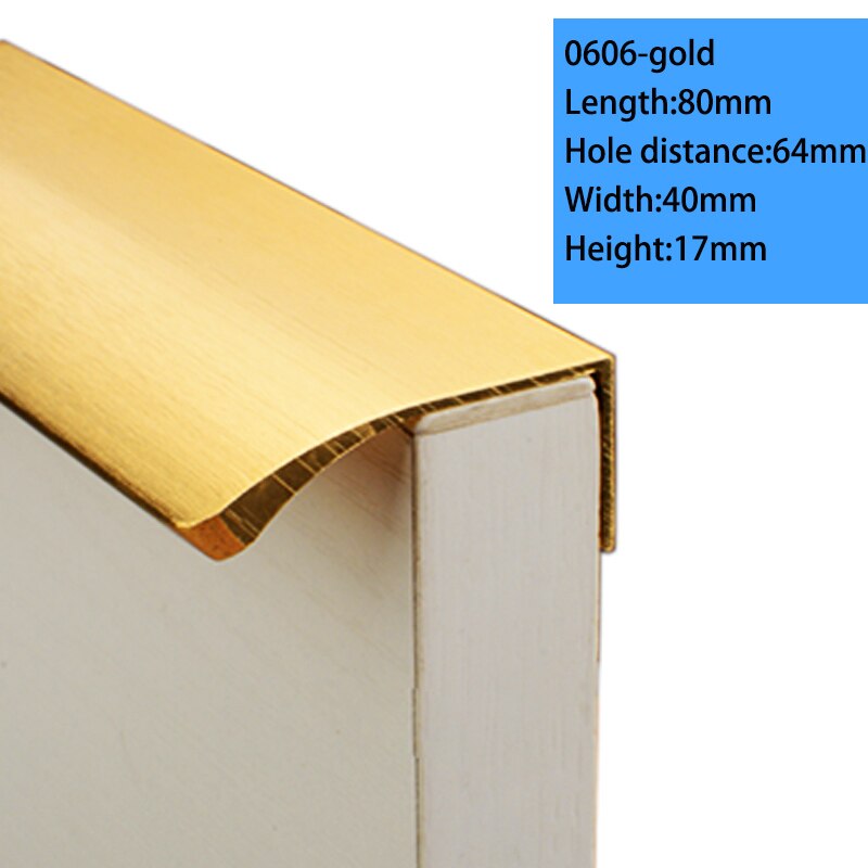 Maniglie per cassetti moderne con bordo a dito maniglie per cassetti per mobili armadio nascosto cassetto per cucina maniglie per comò manopole Hardware oro nero: 0606-gold-80mm