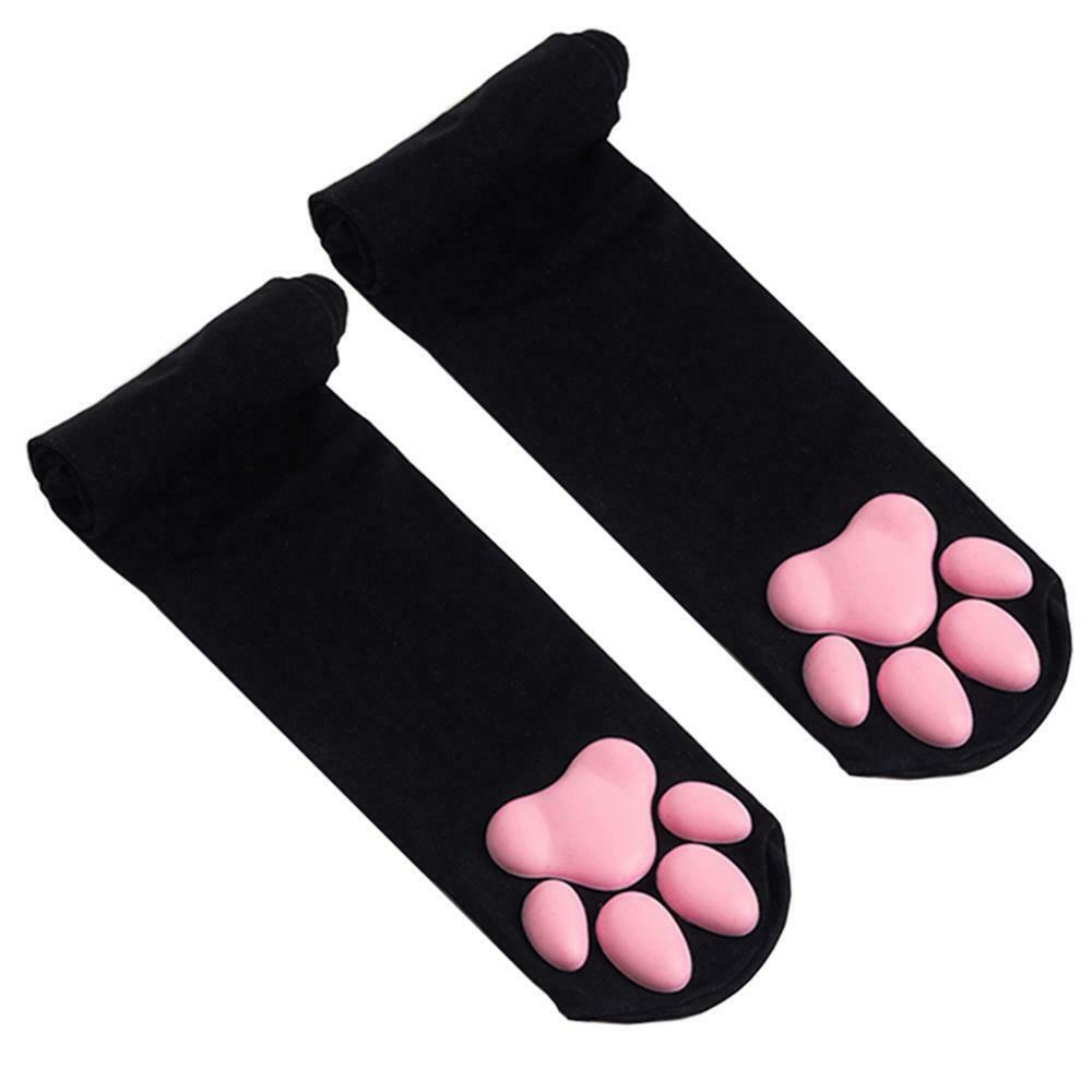 Cat Paw Socks for Women Girls Kawaii 3D Cat Claw Toe Beanies Cute Lolita PawPads Cosplay Cat Paw Pad Thigh High Sock: Black