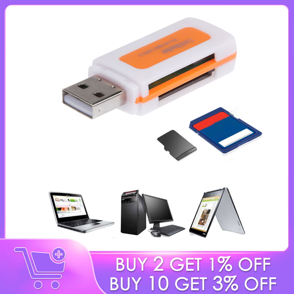 Mini USB2.0 4 Card Slots Smart Card Reader SD/MMC TF MS M2 Multi Memory Cardreader for Computer PC Laptop