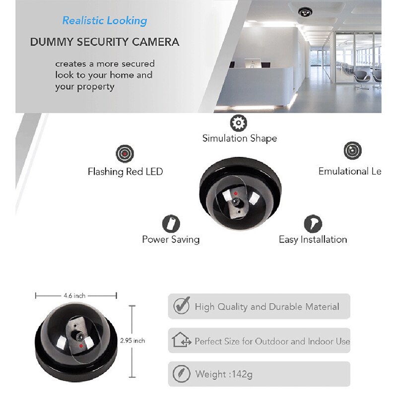 4 Pcs Dummy Security CCTV Dome Camera with Flashing Red LED Light Sticker Decals KQS8