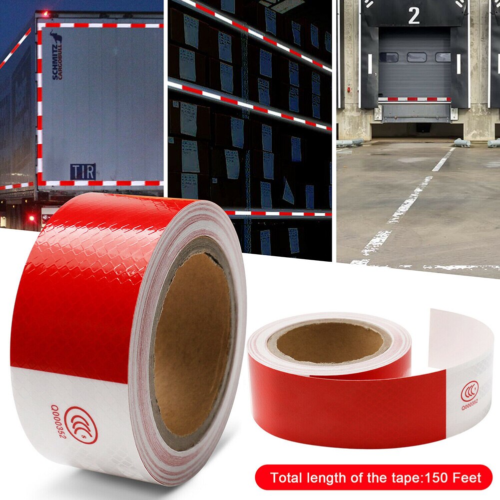 2"x50' Reflective Stickers Red&amp;White Conspicuity Tape Trailer Safety Warning Car Truck Exterior Accessories Trim Decoration