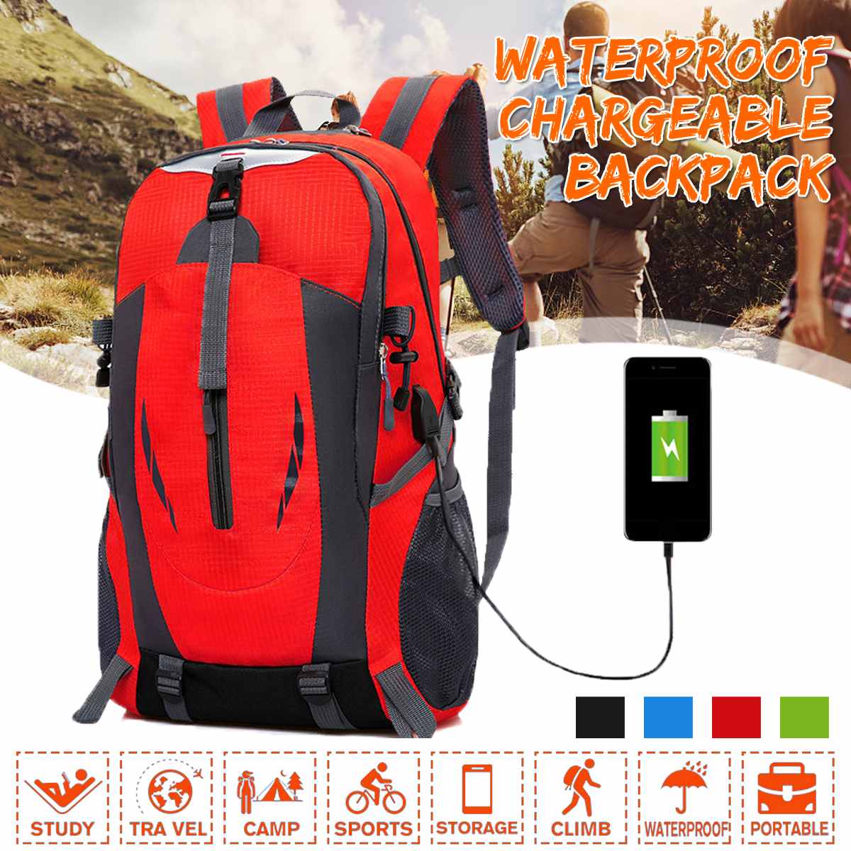 50L Usb Charging Travel Backpacks Waterproof Sports Backpack Hiking Backpack Mountaineering Camping Shoulder Bags