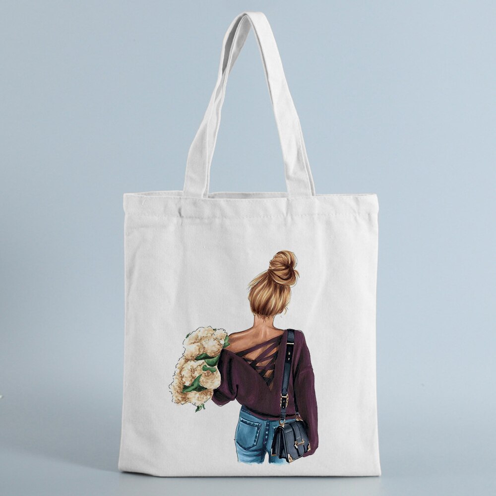 Mode Canvas Shopping Tassen Vrouwen Handtassen Mom Leven Eco Herbruikbare Doek Student Boek Tassen Dames Vrouwelijke Casual Shopper Tas: B0269-TBWH-M