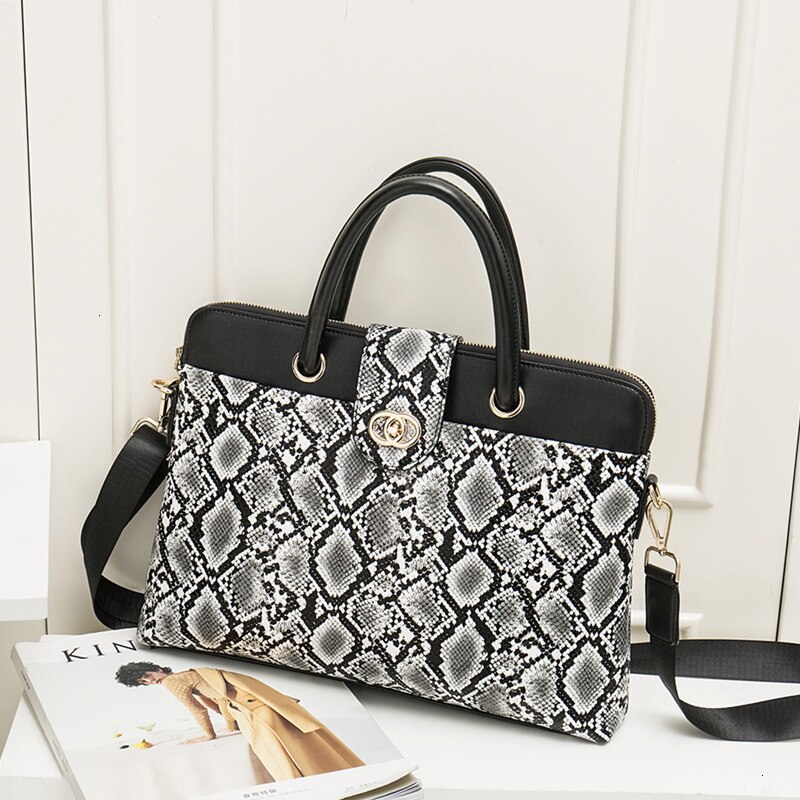 Modernos maletines de piel para ordenador portátil para mujer, bolsos de oficina para mujer, bolso de negocios de piel, bolsos de hombro para ordenador portátil: 902-BlackSnake