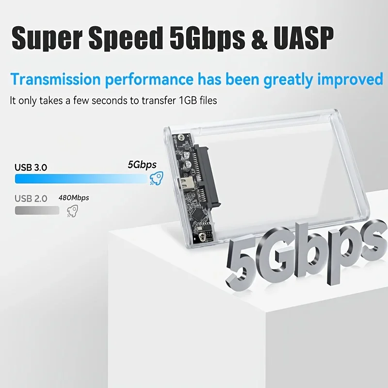Ultra-Fast USB/Type C to SATA Hard Drive Enclosure - 5Gbps UASP Compatible with 2.5-Inch HDD/SSD for PC Mac Laptops and Desktop