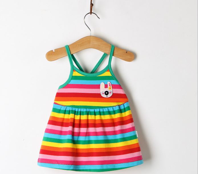 Vestido de algodón para bebé de 0 a 2 años, Rayas de colores, ropa de verano,