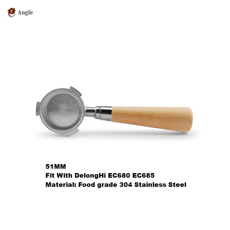 Koffie Filterhouder 51Mm Voor Delonghi Dedica EC680 EC685 Eco310 Ecp35.31 ECOV311 Bco420 Rvs بورتافلتر ديلونجي: 3-ears-Beech wooden