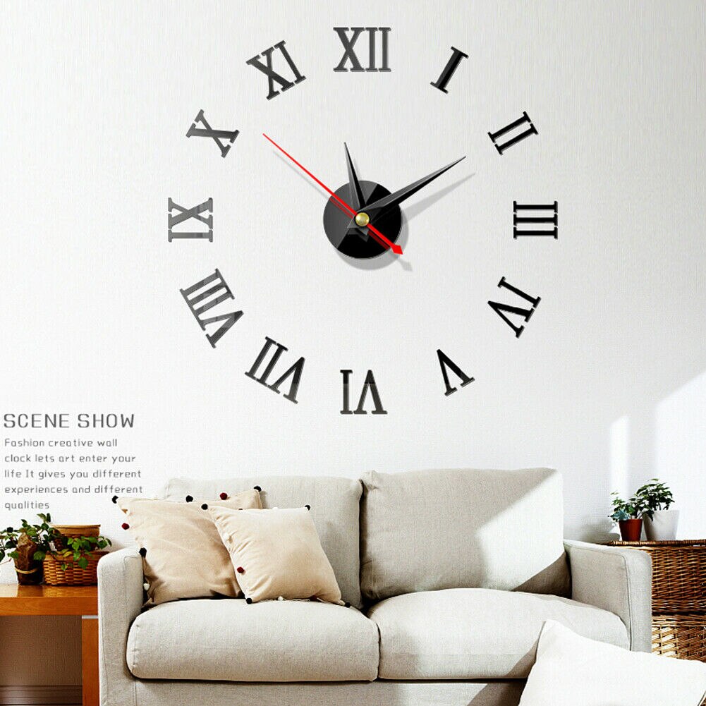 Luxo 3d diy relógio de parede numeral romano espelho adesivo casa sala arte quente novo romanesque relógio de parede adesivos decoração da parede: Black