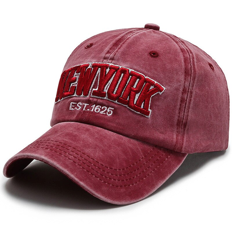 Vintage Mens Dad Hats Washed Cotton Six Panel Adjustable Plain Baseball Cap for Women,Wine Red Blue Grey Orange Khaki: dark red newyork
