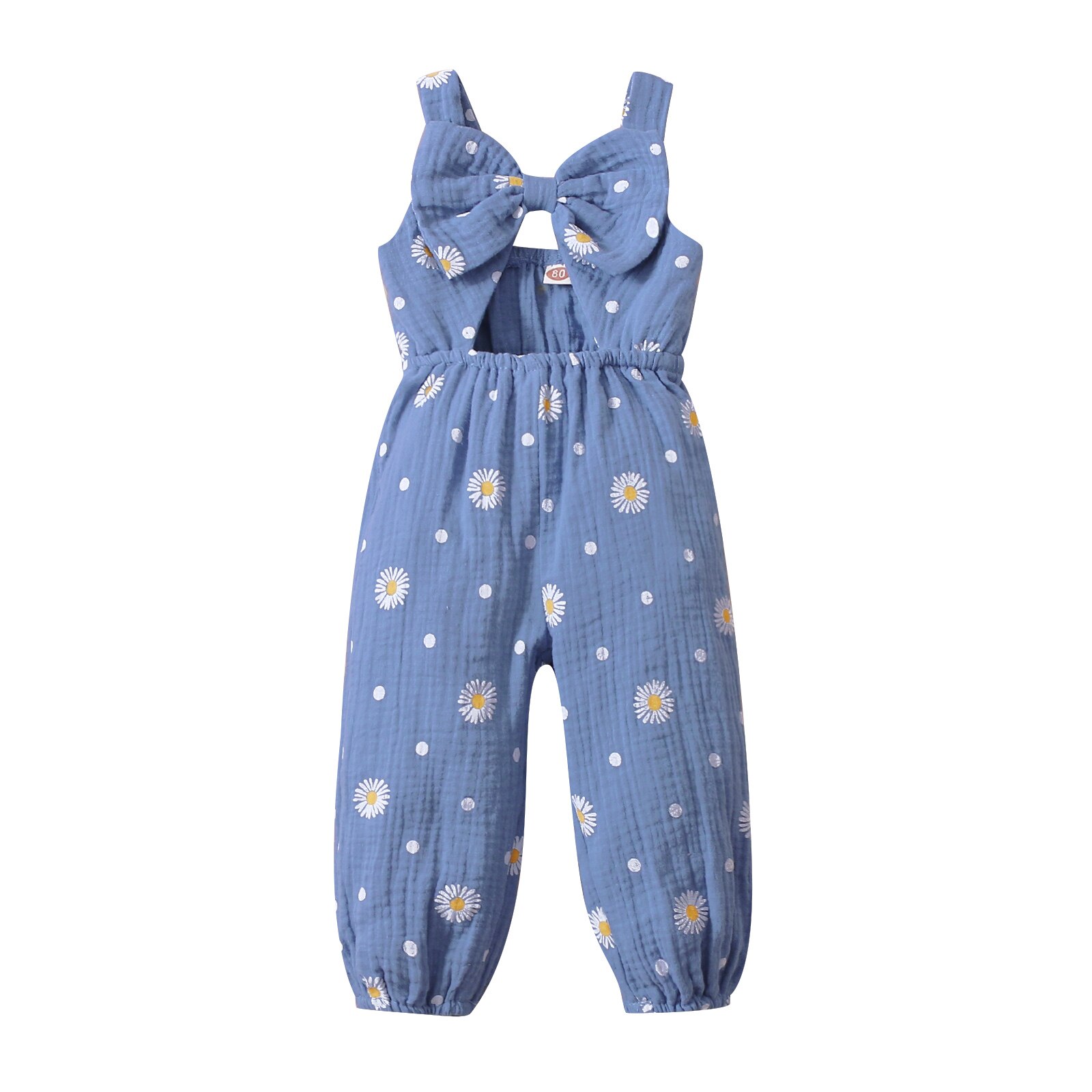 Peuter Baby Meisje Mouwloze Romper Daisy Print Hollow Out Bow-Knoop Decor Lange Bodysuit Casual Zomer Jumpsuit Playsuit: Blauw / 24M