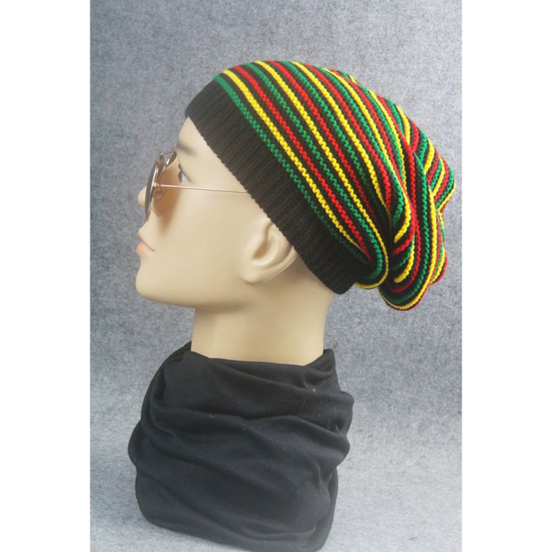 Unisex Haak Golvend Fijne Strepen Beanie Cap Regenboog Jamaica Stijl Vlag Hip Hop Straat Winter Slouchy Baggy Skullies Hoed