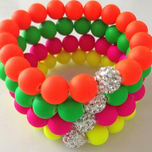 10mm 4 styk/parti mix neon fluorescens slik farve stretch elastisk linje krystalkugle perle armbånd mænd kvinder  d3546: Blandet farve