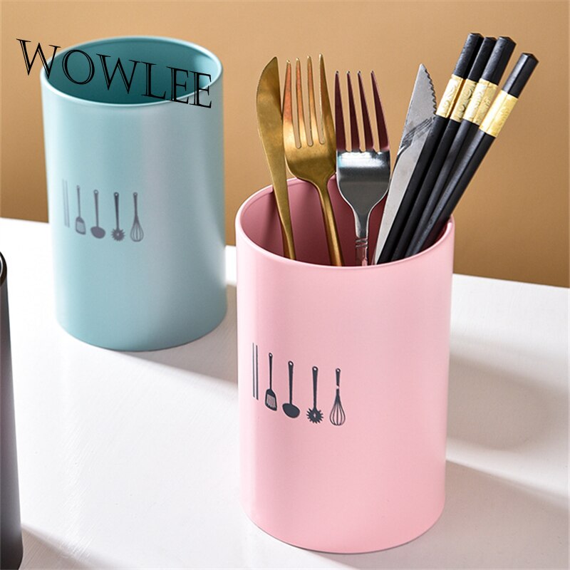 Stainless Steel Cutlery Holder Drainer Rack Home Kitchen Round Chopsticks Storage Tube Spoon Fork Organizer Shelf Spoon Holder