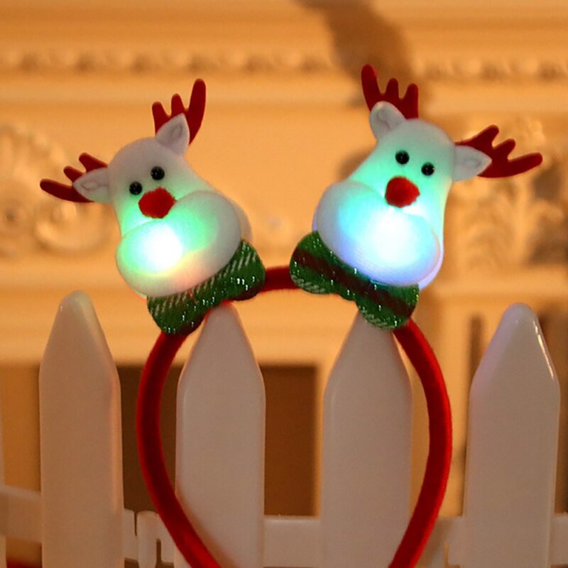 Diadema navideña de luces LED con Santa renos muñeco de nieve oso, diadema para el pelo, decoración navideña de doble cabeza para año: B3
